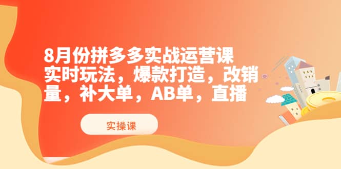 8月份拼多多实战运营课，实时玩法，爆款打造，改销量，补大单，AB单，直播-菡洋资源网