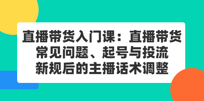 直播带货入门课：直播带货常见问题、起号与投流、新规后的主播话术调整-菡洋资源网