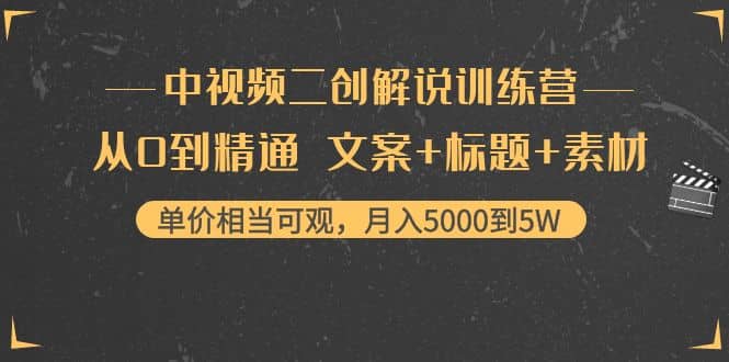 中视频二创解说训练营：从0到精通 文案+标题+素材-菡洋资源网