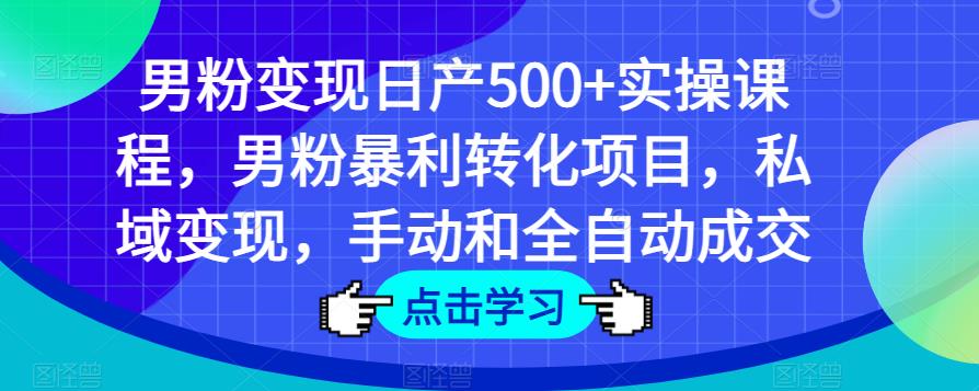 男粉变现日产500+实操课程，男粉暴利转化项目，私域变现，手动和全自动成交-菡洋资源网