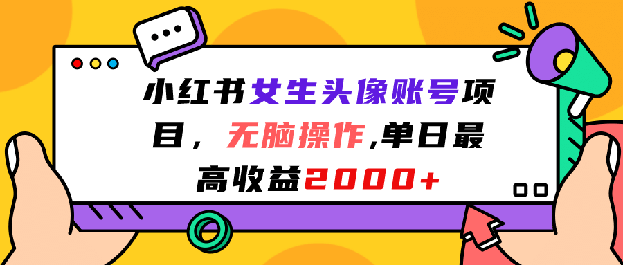 小红书女生头像账号项目，无脑操作，单日最高收益2000+-菡洋资源网