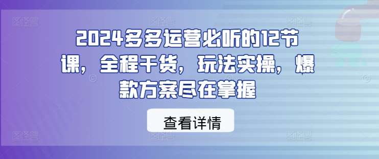 2024多多运营必听的12节课，全程干货，玩法实操，爆款方案尽在掌握-菡洋资源网