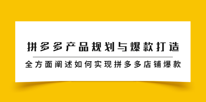 拼多多产品规划与爆款打造，全方面阐述如何实现拼多多店铺爆款-菡洋资源网