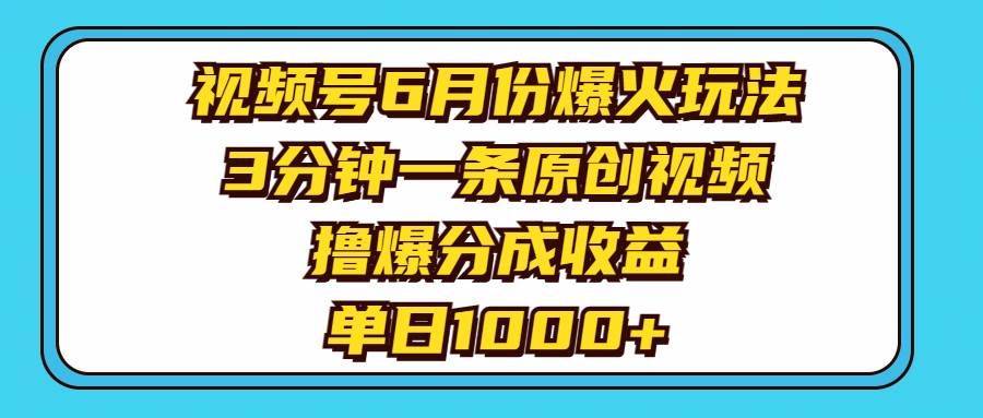（11298期）视频号6月份爆火玩法，3分钟一条原创视频，撸爆分成收益，单日1000+-菡洋资源网