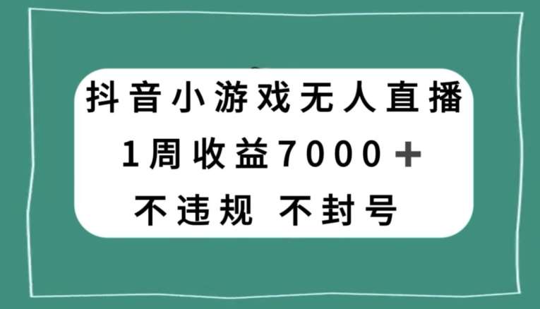 抖音小游戏无人直播，不违规不封号1周收益7000+，官方流量扶持【揭秘】-菡洋资源网