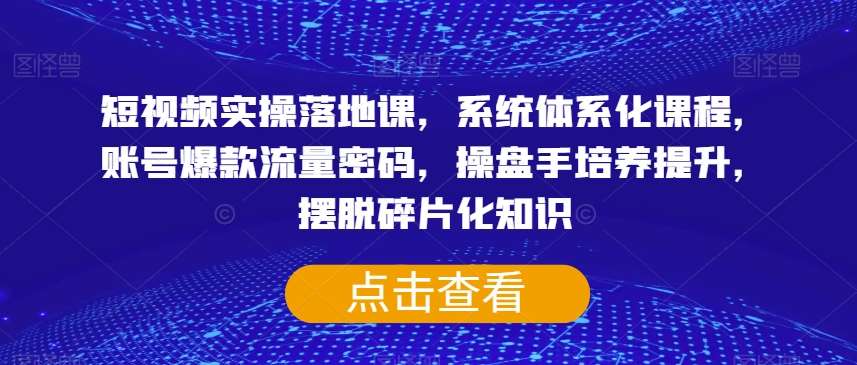 短视频实操落地课，系统体系化课程，账号爆款流量密码，操盘手培养提升，摆脱碎片化知识-菡洋资源网