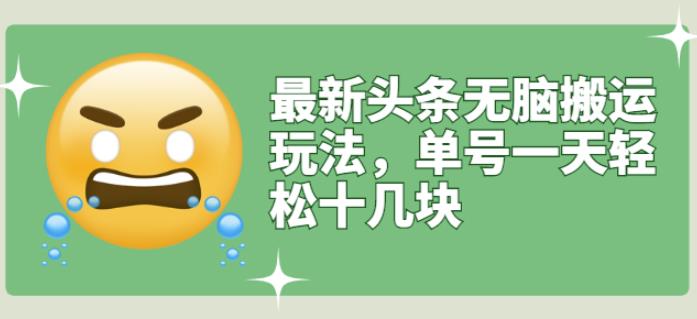 最新头条无脑搬运玩法，单号一天轻松十几块【视频教程+搬运软件】-菡洋资源网