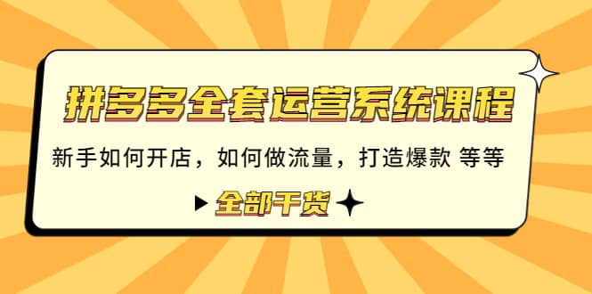 拼多多全套运营系统课程：新手如何开店 如何做流量 打造爆款 等等 全部干货-菡洋资源网