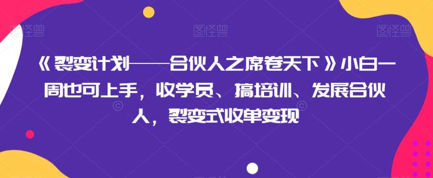 《裂变计划——合伙人之席卷天下》小白一周也可上手，收学员、搞培训、发展合伙人，裂变式收单变现-菡洋资源网