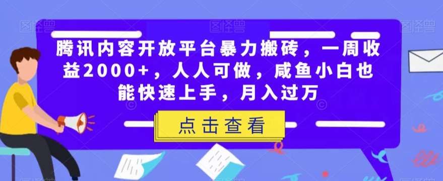 腾讯内容开放平台暴力搬砖，一周收益2000+，人人可做，咸鱼小白也能快速上手，月入过万-菡洋资源网