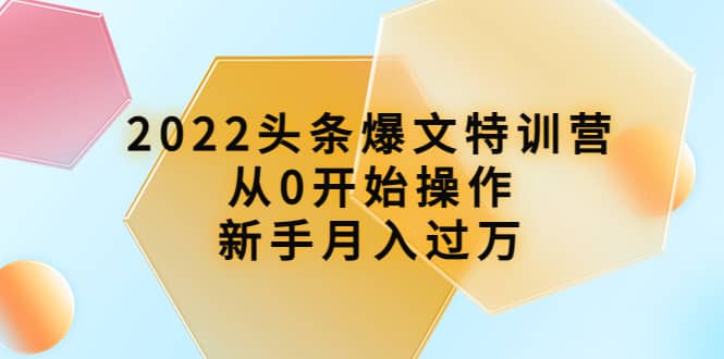 2022头条爆文特训营：从0开始操作，新手月入过万（16节课时）-菡洋资源网