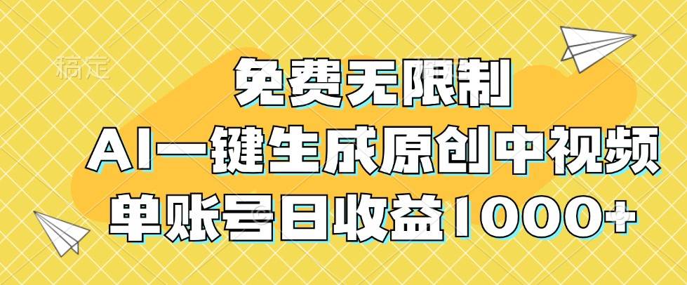 免费无限制，AI一键生成原创中视频，单账号日收益1000+-菡洋资源网