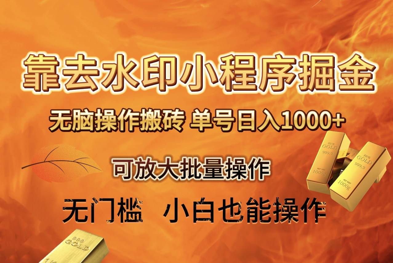 （8339期）去水印小程序+拼多多 无脑搬砖 ，单号日入1000+ 保姆级教程 可放大批量操作-菡洋资源网