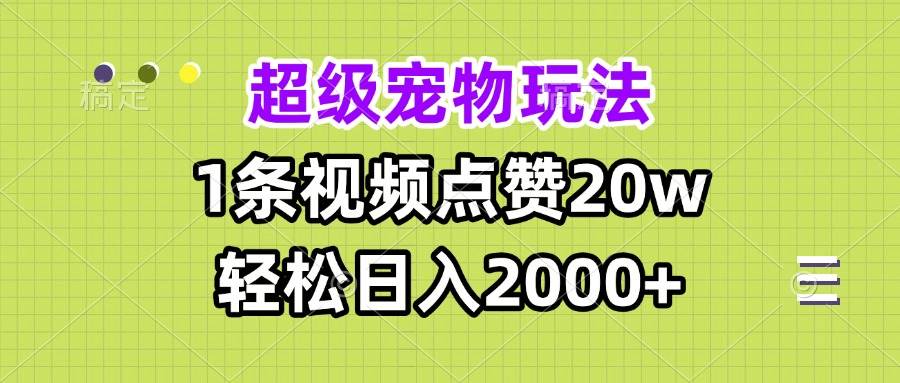 （13578期）超级宠物视频玩法，1条视频点赞20w，轻松日入2000+-菡洋资源网