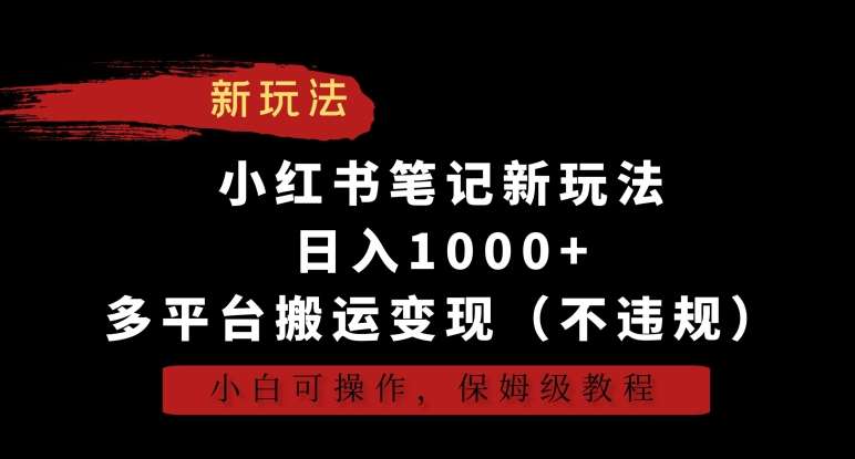 小红书笔记新玩法，日入1000+，多平台搬运变现（不违规），小白可操作，保姆级教程【揭秘】-菡洋资源网