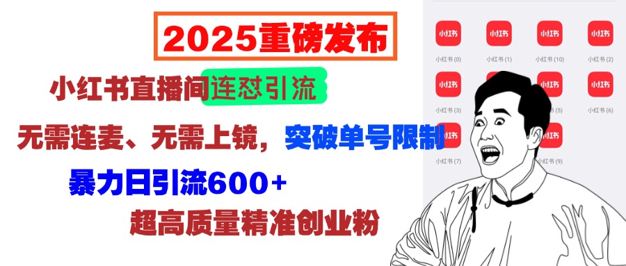 2025重磅发布：小红书直播间连怼引流，无需连麦、无需上镜，突破单号限制，暴力日引流600+超高质量精准创业粉-菡洋资源网