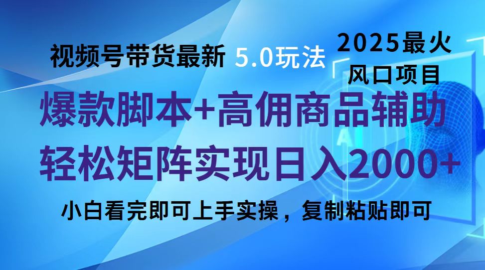 视频号带货最新5.0玩法,作品制作简单,当天起号,复制粘贴,脚本辅助,轻松矩阵日入2000+-菡洋资源网