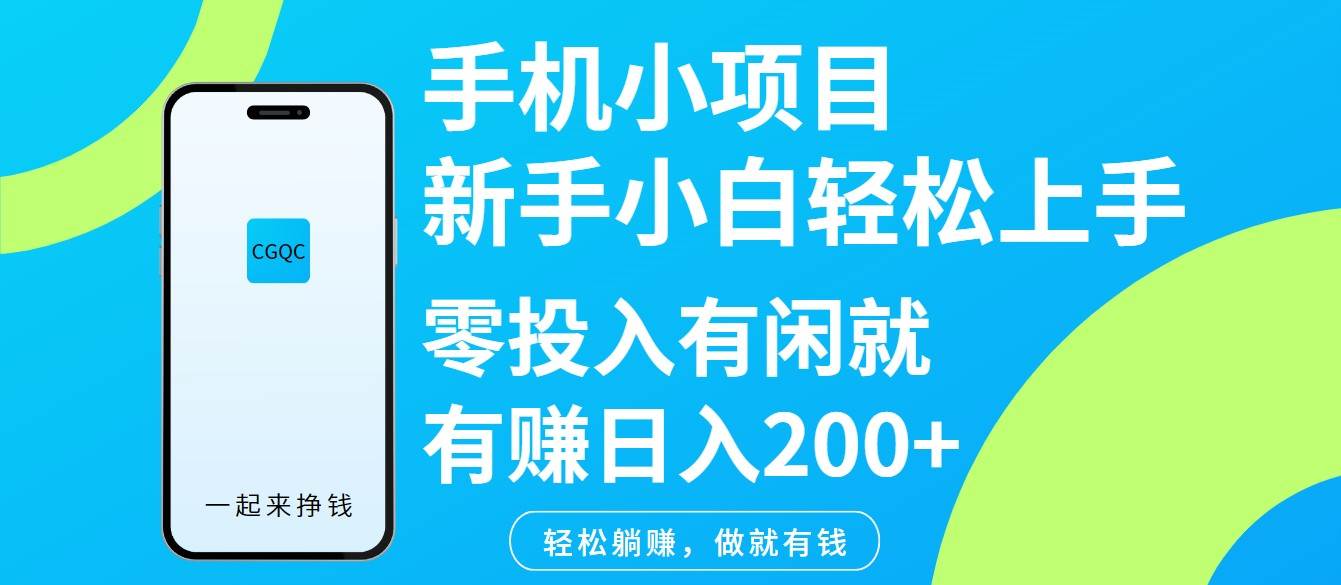 手机小项目新手小白轻松上手零投入有闲就有赚日入200+-菡洋资源网