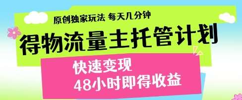 得物流量主托管计划，原创独家玩法，每天几分钟，快速变现，48小时即得收益【揭秘】-菡洋资源网