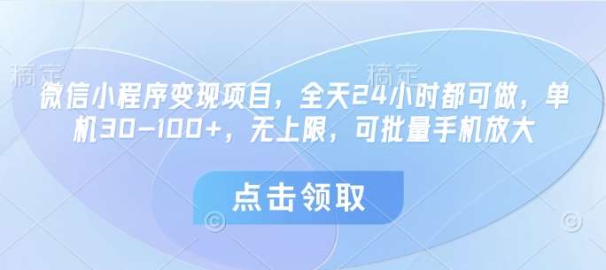 微信小程序变现项目，全天24小时都可做，单机30-100+，无上限，可批量手机放大-菡洋资源网