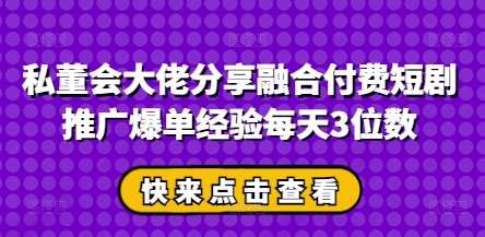私董会大佬分享融合付费短剧推广爆单经验每天3位数-菡洋资源网