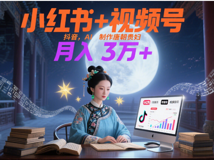 小红书+视频号+抖音，AI轻松制作唐朝贵妇IP，毒鸡汤、励志、减肥瘦身、养生赛道轻松切入，每天30分钟，轻松产出N条，月入3万+ -菡洋资源网