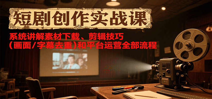 短剧创作实战课，系统讲解素材下载、剪辑技巧（画面/字幕去重）和平台运营全部流程-菡洋资源网