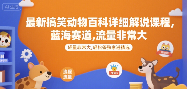 最新搞笑动物百科详细解说课程，蓝海赛道，流量非常大，轻松签独家进精选-菡洋资源网