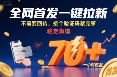 全网首发一键拉新项目，不需要回传，接个验证码就完事，稳定靠谱，一小时收益70+【揭秘】-菡洋资源网