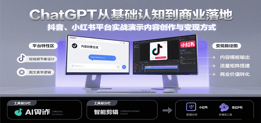 ChatGPT从基础认知到商业落地，实战演示抖音、小红书等平台的内容创作与变现-菡洋资源网