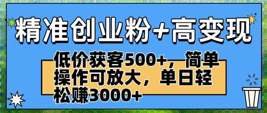 精准创业粉+高变现:低价获客500+,简单操作可放大,单日轻松赚3000+-菡洋资源网