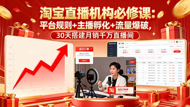 （16087期）淘宝直播机构必修课：平台规则/主播孵化/流量爆破,30天搭建月销千万直播间-菡洋资源网