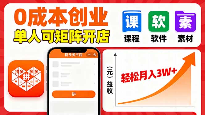 （16047期）拼多多虚拟电商，0成本，单人可矩阵开店，轻松月入3W+-菡洋资源网