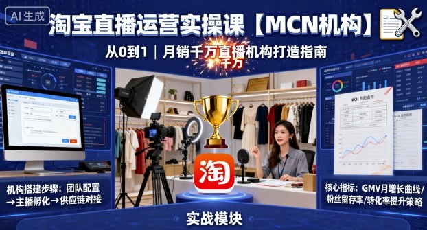 淘宝直播运营实操课【MCN机构】，从0到1做一家月销千W的直播机构-菡洋资源网