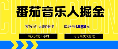 番茄音乐人掘金，单账号最高可撸1k+，可无限矩阵去做，零投入-菡洋资源网