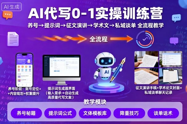 AI代写0-1实操训练营，从养号、提示词、征文演讲、学术文，到私域谈单的全流程教学-菡洋资源网