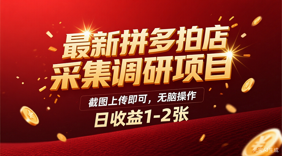 最新拼多多拍店采集调研项目，截图上传即可，无脑操作，日收益1-2张-菡洋资源网