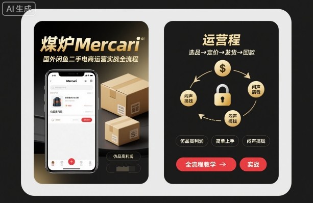 煤炉Mercari国外闲鱼二手电商运营实战全流程，仿品高利润，简单上手，闷声搞钱-菡洋资源网
