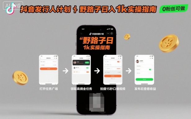抖音发行人计划全新野路子玩法，随时随地，只要有手机，就能操作，日入1k+【揭秘】-菡洋资源网