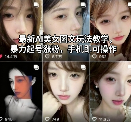 最新AI美女图文玩法教学，暴力起号涨粉，手机即可操作-菡洋资源网