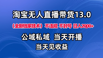 淘宝无人直播13.0，公域私域技术，不封号，不违规布局下半年旺季赛道，日入1K+（独家技术）【揭秘】-菡洋资源网