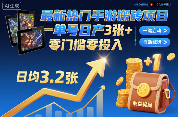 最新热门手游搬砖项目，一键自动化挂G，单号日产3张+，零门槛零投入【揭秘】-菡洋资源网