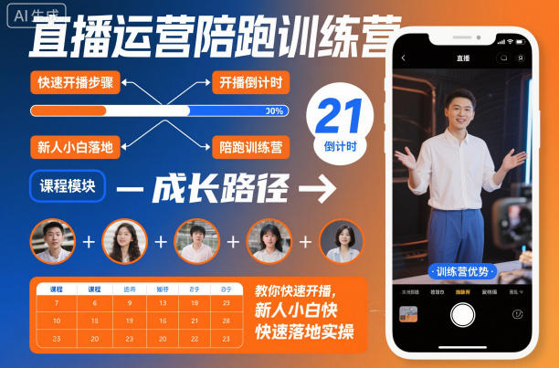 直播运营陪跑训练营，教你快速开播，新人小白快速落地实操-菡洋资源网