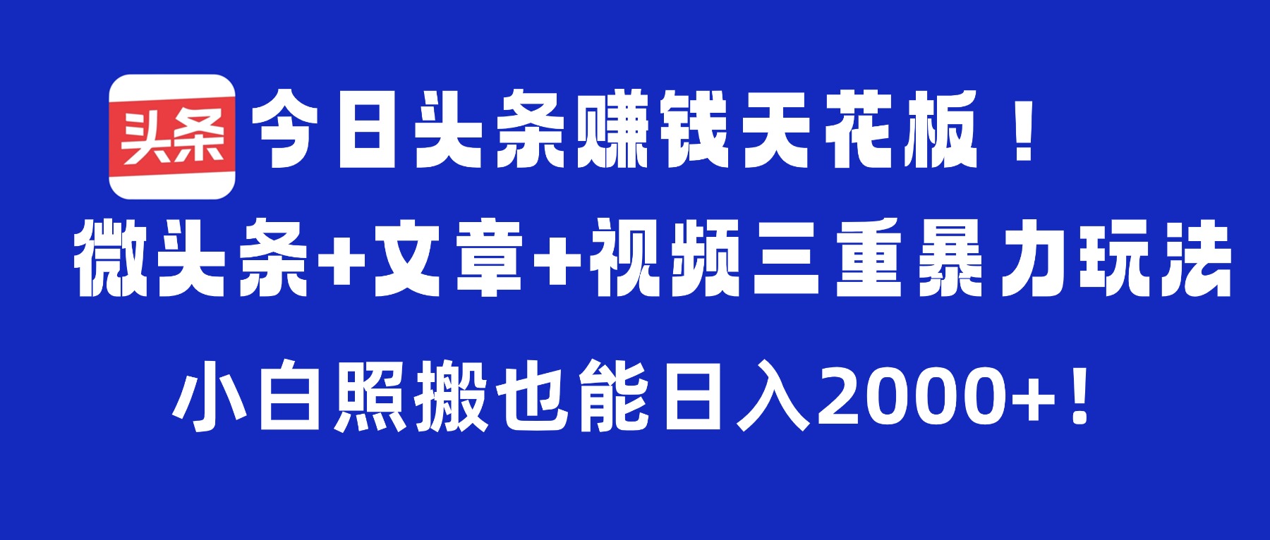 今日头条赚钱天花板！微头条+文章+视频三重暴力玩法，小白照搬也能日入2000+-菡洋资源网