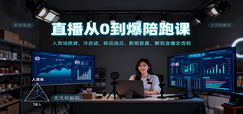 直播从0到爆陪跑课：人货场搭建，冷启动，排品选品，数据复盘，解锁直播全流程-菡洋资源网