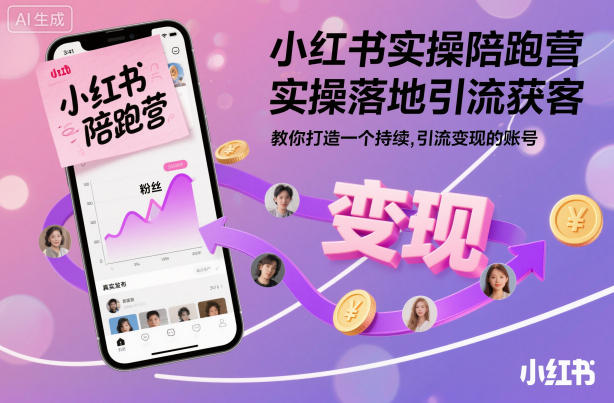 小红书实操陪跑营，实操落地引流获客，教你打造一个持续引流变现的账号-菡洋资源网