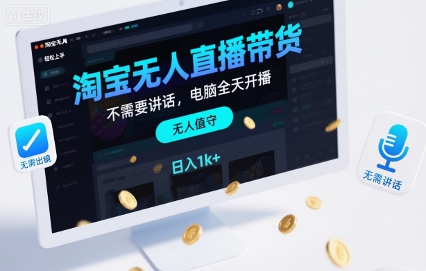 淘宝无人直播带货，不需要出镜，不需要讲话，电脑全天开播，轻松上手，日入1k+【揭秘】-菡洋资源网
