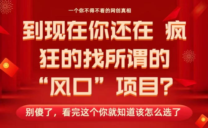 马上26年了，你还在找所谓的风口项目？别傻了，看完这个你全都懂了！【揭秘】-菡洋资源网