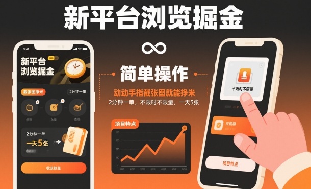 新平台浏览掘金，动动手指截张图就能挣米，2分钟一单，不限时不限量，一天5张【揭秘】-菡洋资源网