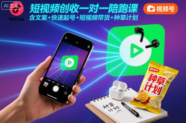 短视频创收一对一陪跑课，含文案+快速起号+短视频带货+种草计划-菡洋资源网